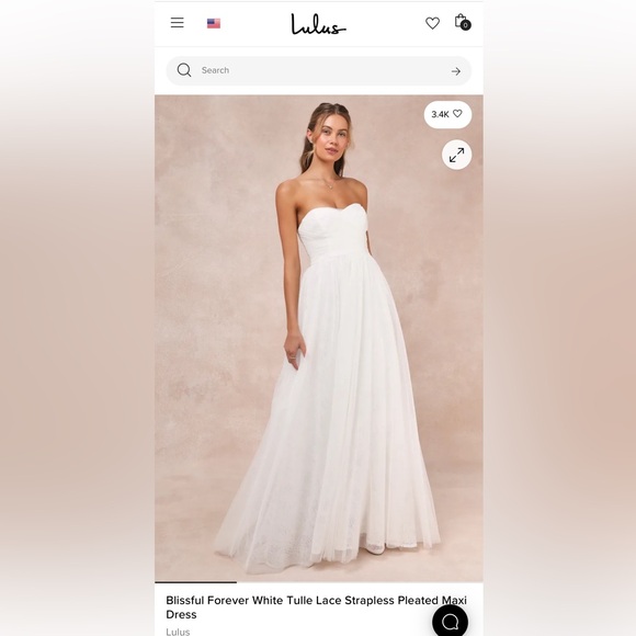 Lulus Blissful Forever White Tulle Lace Strapless Pleated Maxi Dress Size XL - Picture 1 of 11